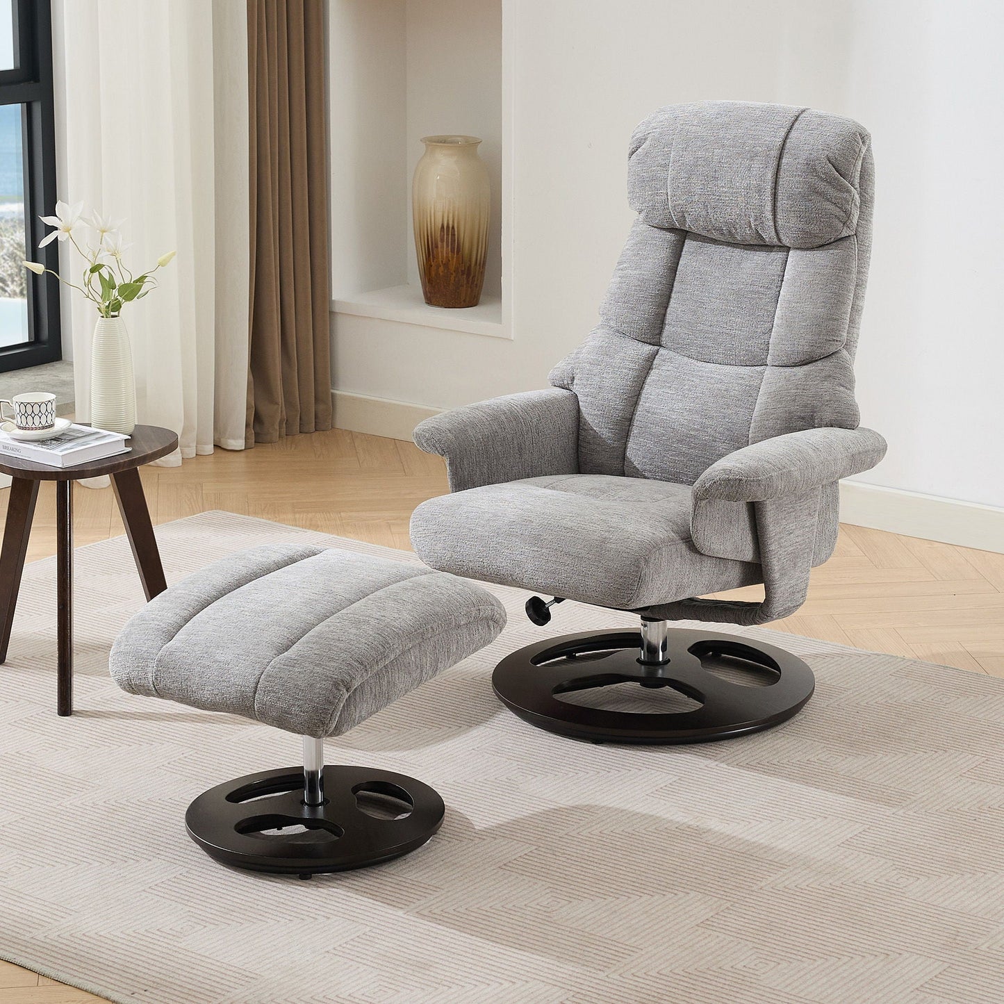 Ergonomic Recliner Chair With Ottoman, Modern 360° Swivel With Footstool Home Essentials