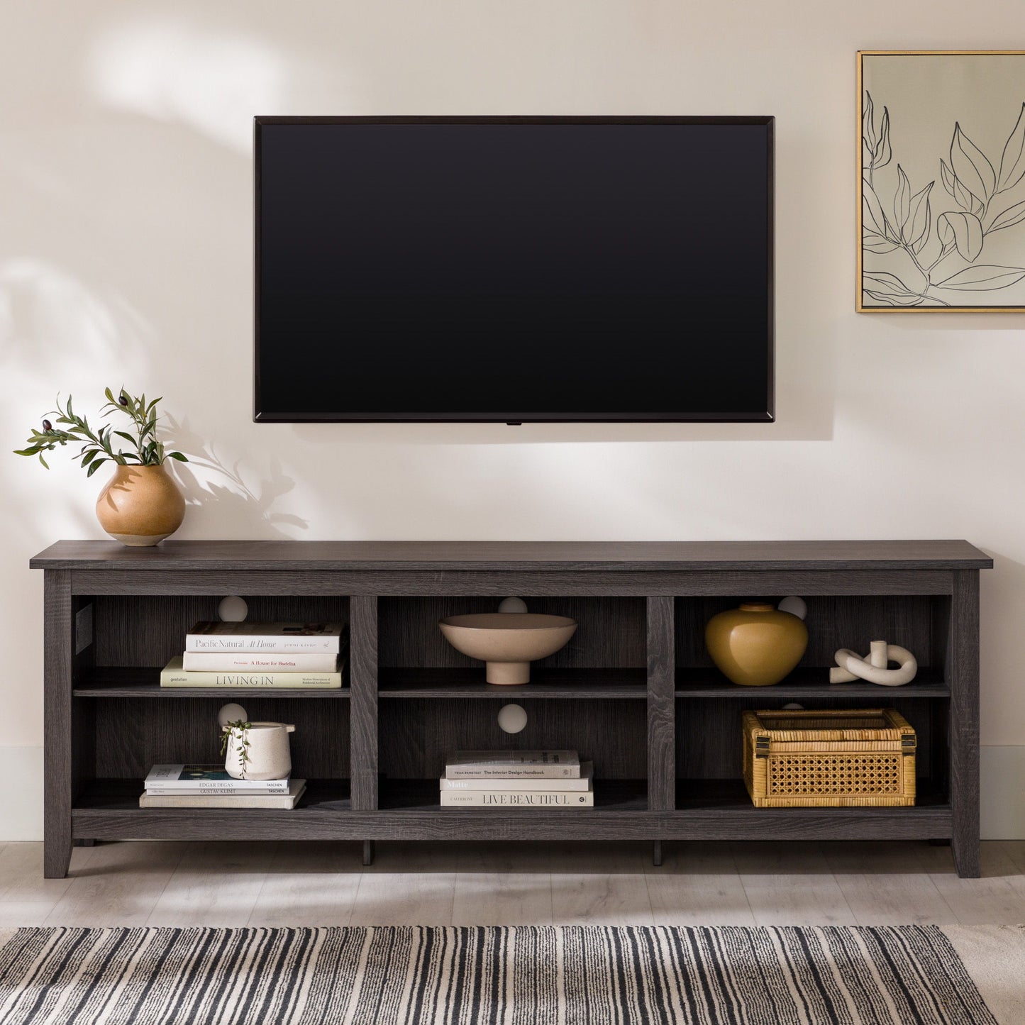Modern Transitional 3 Shelf Open Storage 70" TV Stand For 80" TVs Walker Edison