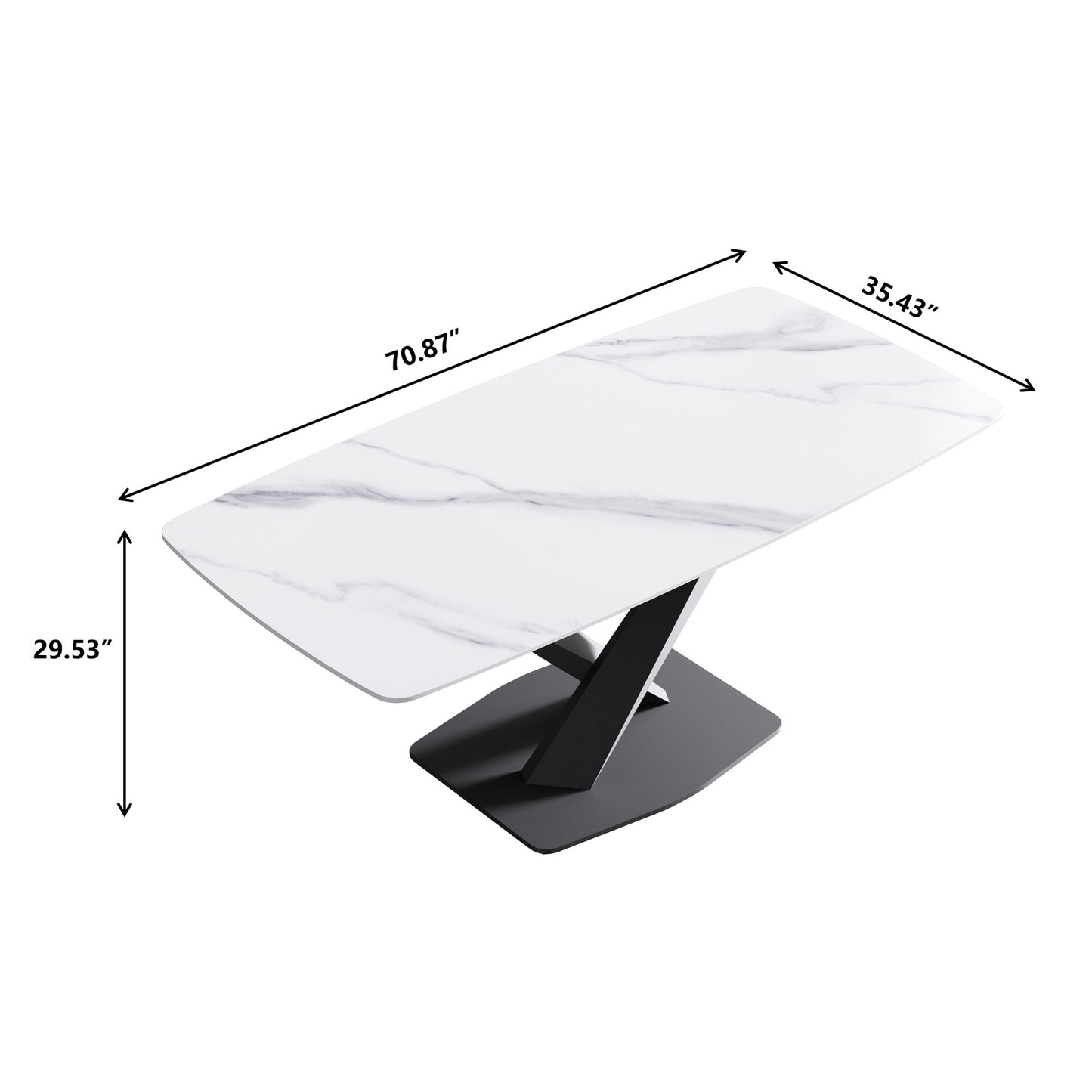 70.87" Modern Artificial Stone White Curved Black Metal Leg Dining Table, Can Accommodate 6-8 People - White / Black Home Essentials