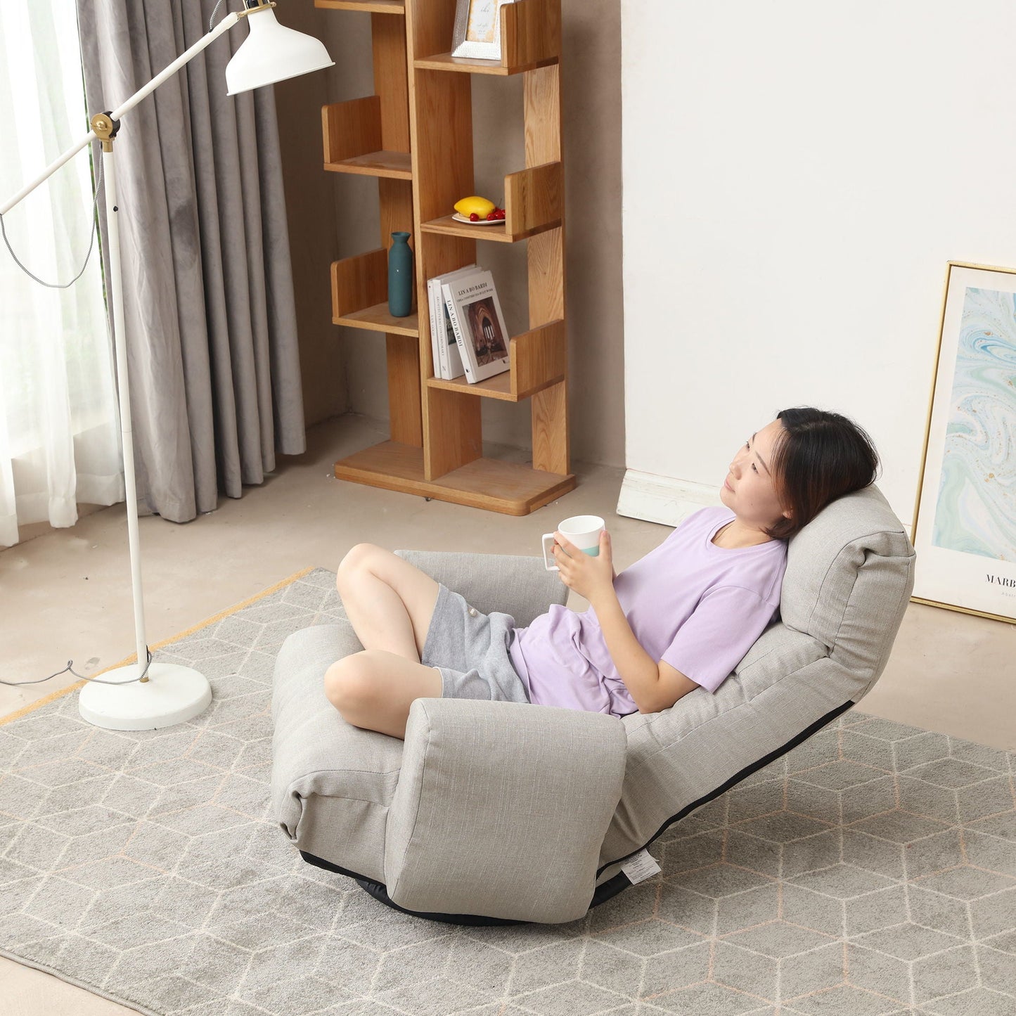 Modern With Metal Frame Swivel Game Lounge Chair With Adjustable Headrest And Waist Support, 360 Degree Rotatable Leisure Chair For Living Room - Gray Home Essentials