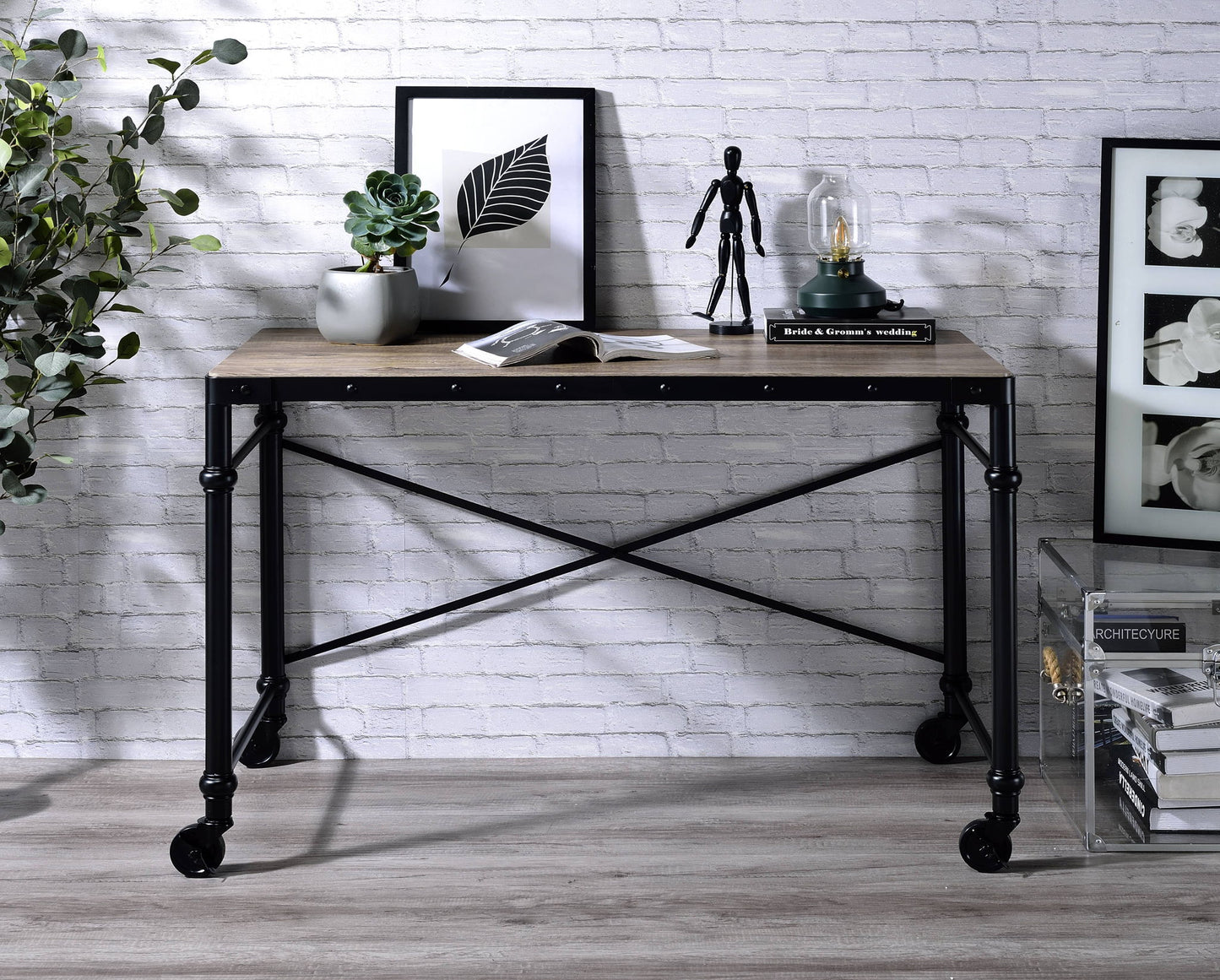 Oklarth - Rustic Writing Desk - Black / Oak Acme