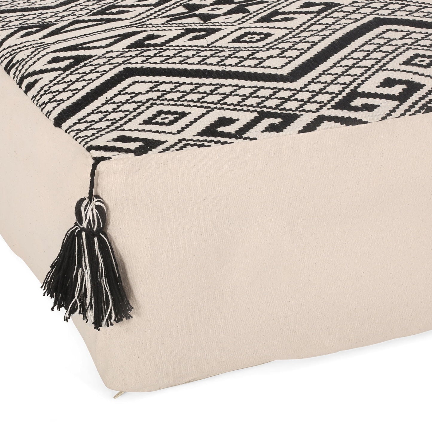 Kiki - Rectangular Pouf Ottoman Floor Cushion Natural - Black Home Essentials