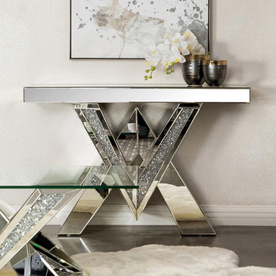 Taffeta - Glass Top Mirrored Acrylic Table CoasterElevations
