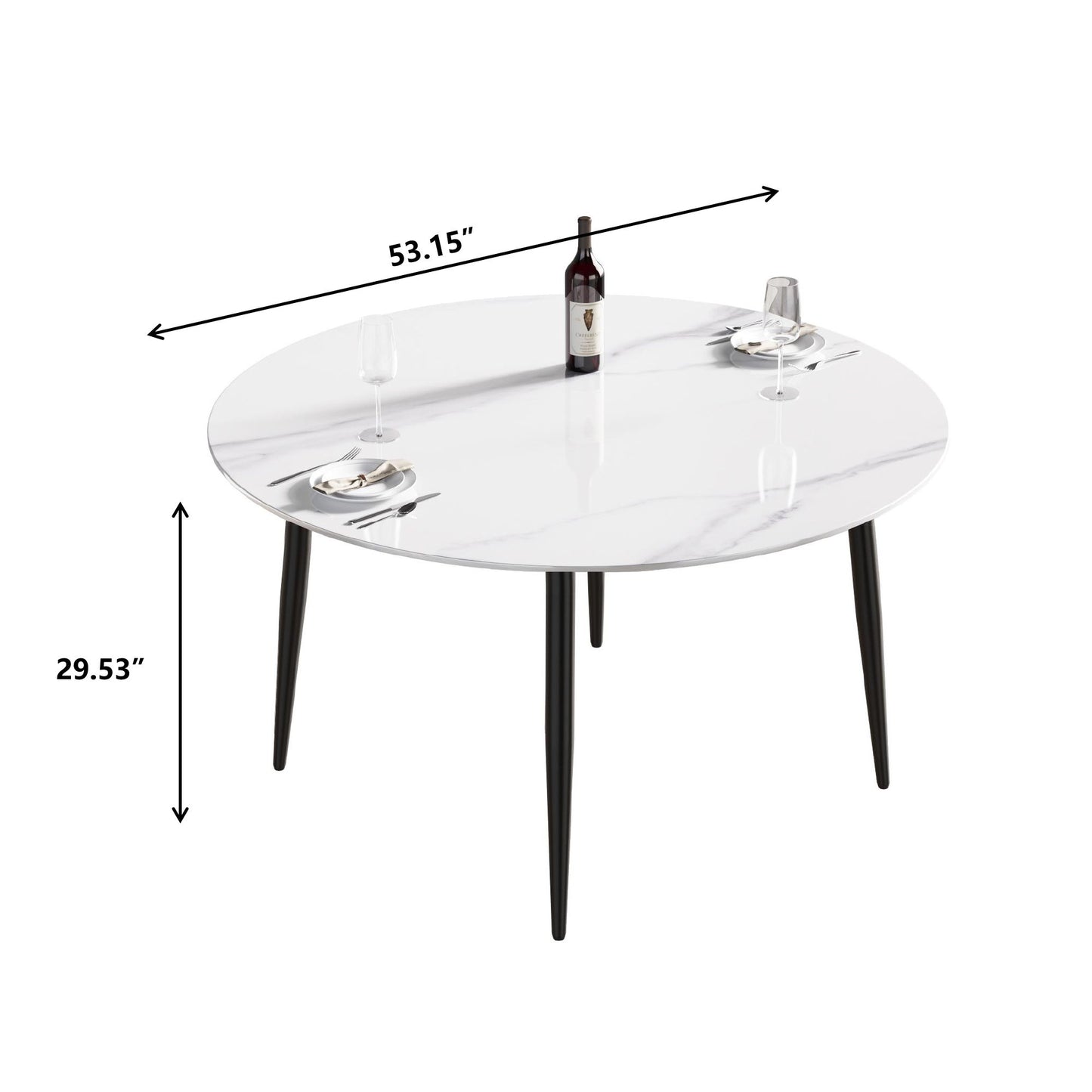 Modern Man-Made Stone Round Metal Dining Table-Position For 6 People Home Essentials