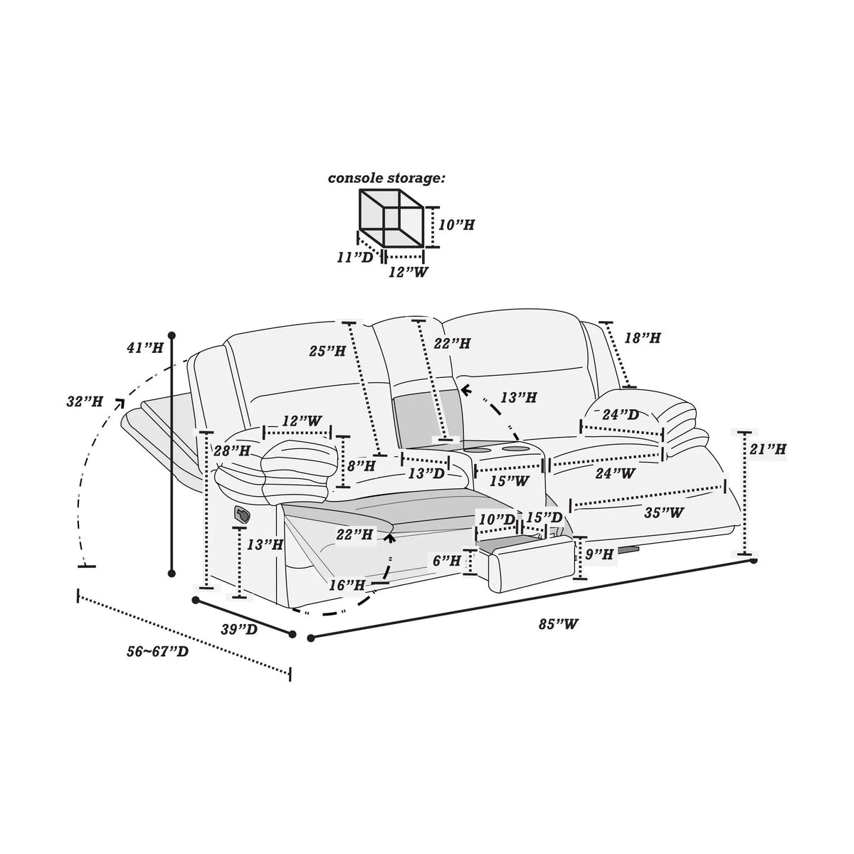 Contemporary Motion Loveseat With Console Storage Home Essentials