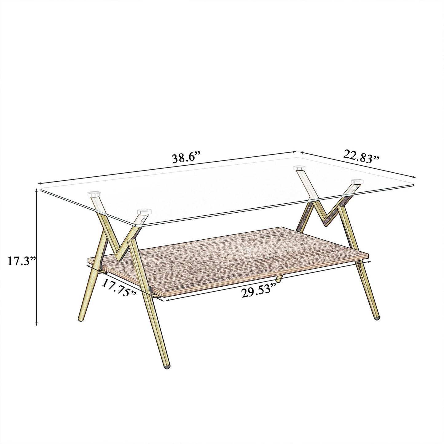 Rectangle Coffee Table With Tempered Glass Top And Shelf, Modern Table For Living Room Home Essentials