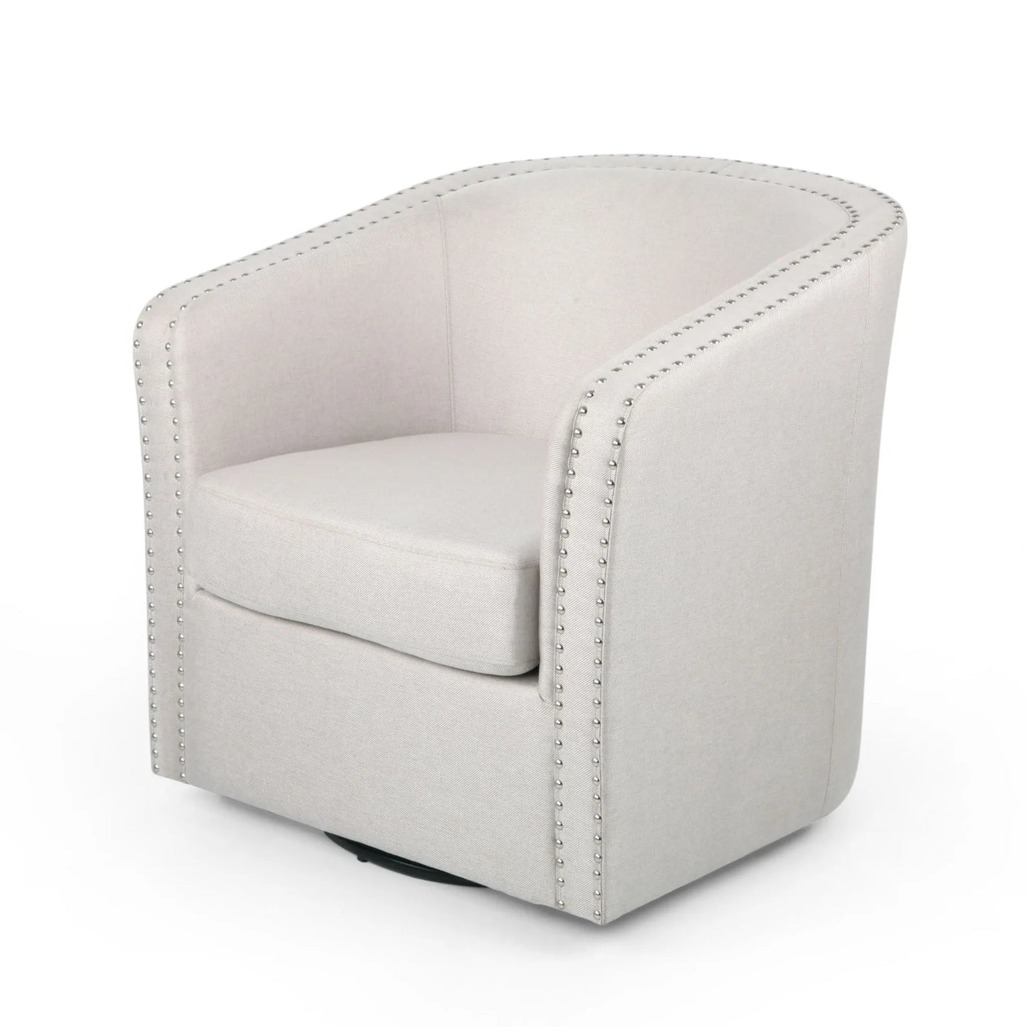 Modern Upholstered Swivel Club Chair With Nailhead Trim Noble House