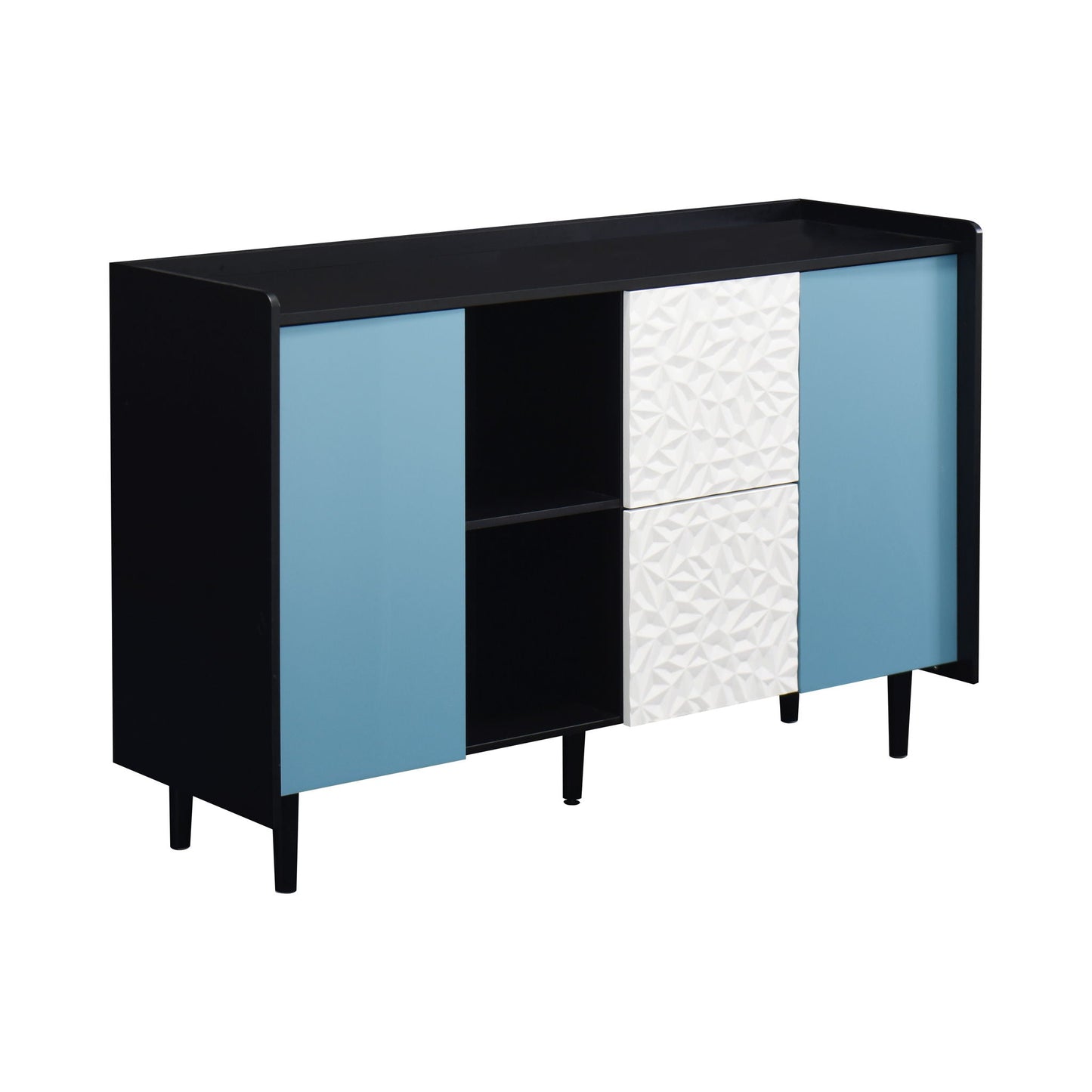 Modern Sideboard Buffet Cabinet With Red Doors And Unique Panel Styling Home Essentials