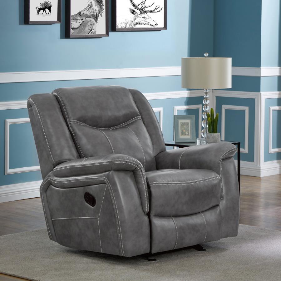 Conrad - Upholstered Padded Arm Glider Recliner - Gray CoasterEveryday
