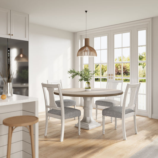 Tannen - Round 5 Piece Dining Table (Set of 5) - White And Gray Lilola Home