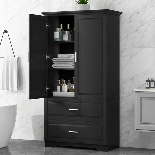 Tall Bathroom Storage Cabinet, Cabinet With 2 Doors And Drawers, Adjustable Shelf Hearth and Haven