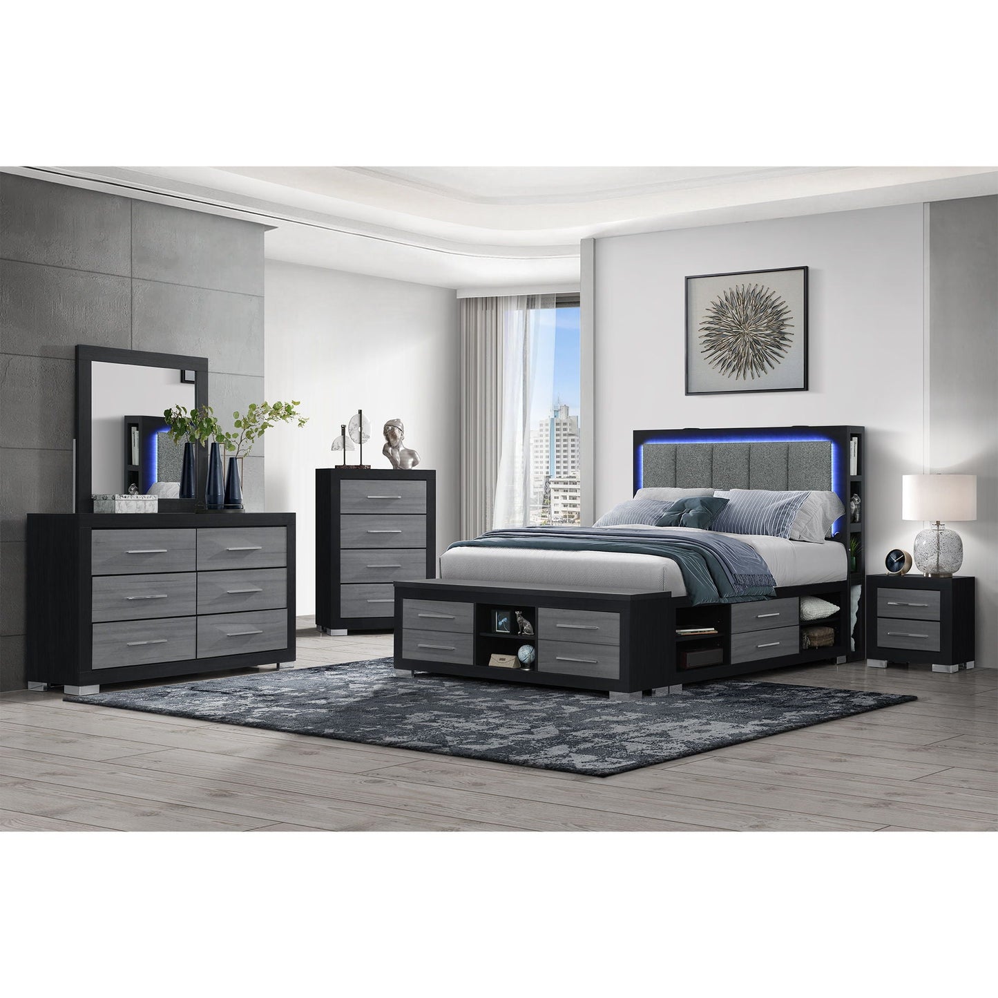 Messa - Bed With Storage Features And LED Lighting Global Furniture USA