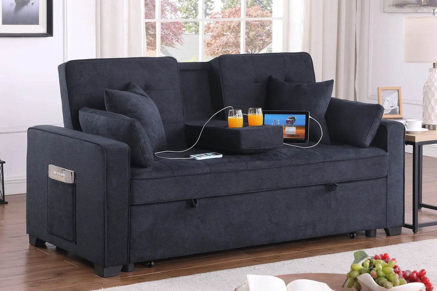 Cody II - 69.5"W Woven Fabric Convertible Sleeper Loveseat with Cup Holder Lilola Home