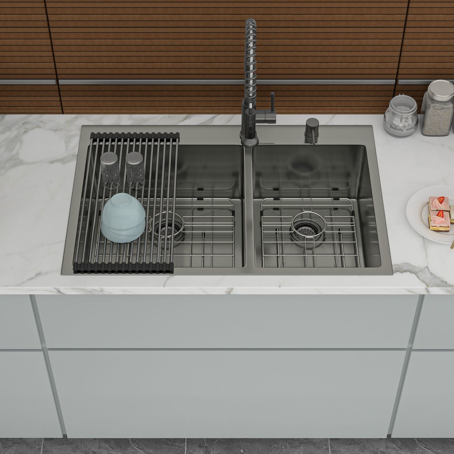 Double Bowl Kitchen Sink 16 Gauge 33" X 22" With 2 10" Deep Basins - Gunmetal Black Daily Nest