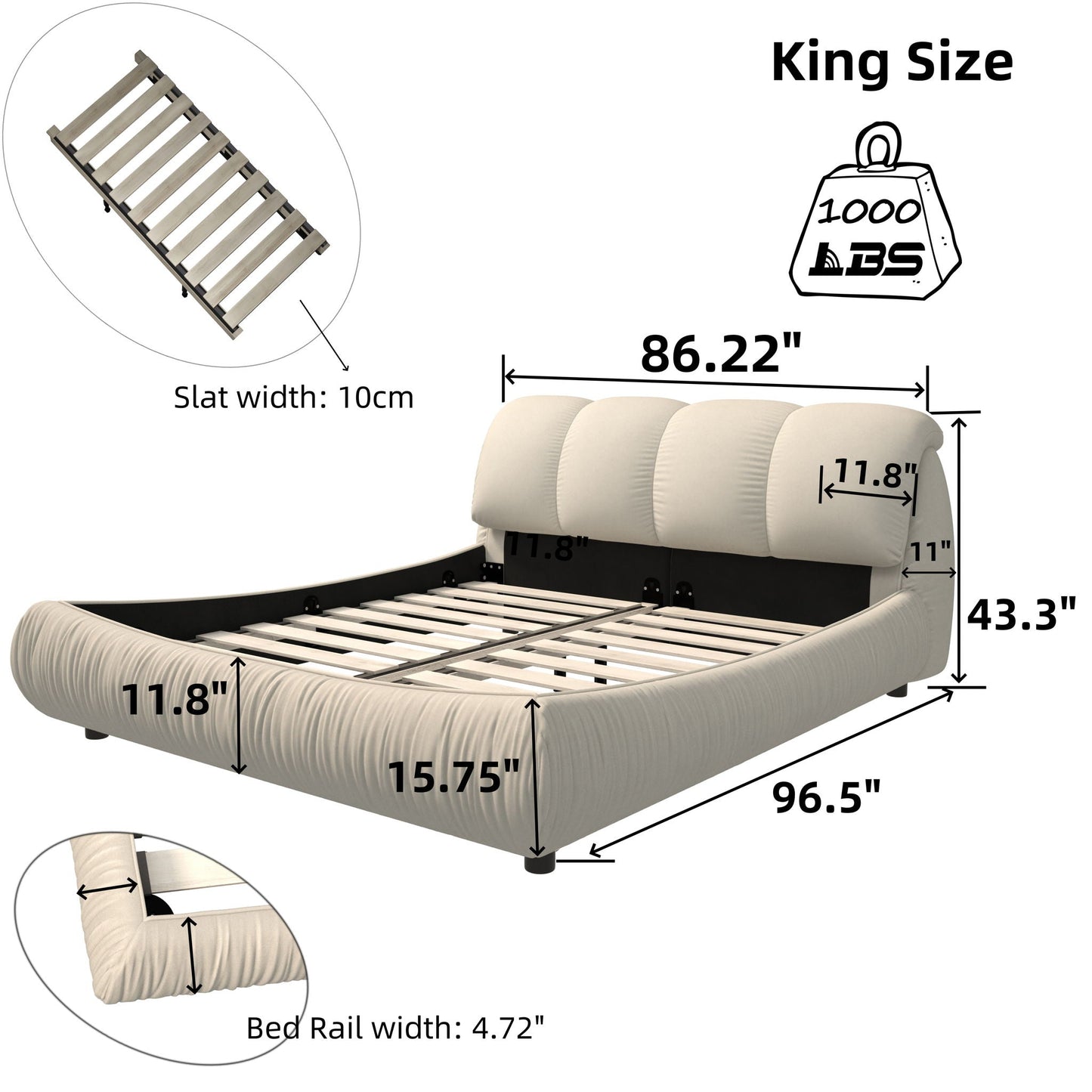 Luxury Upholstered Platform Bed With Oversized Padded Backrest And Solid Wood Frame Home Essentials