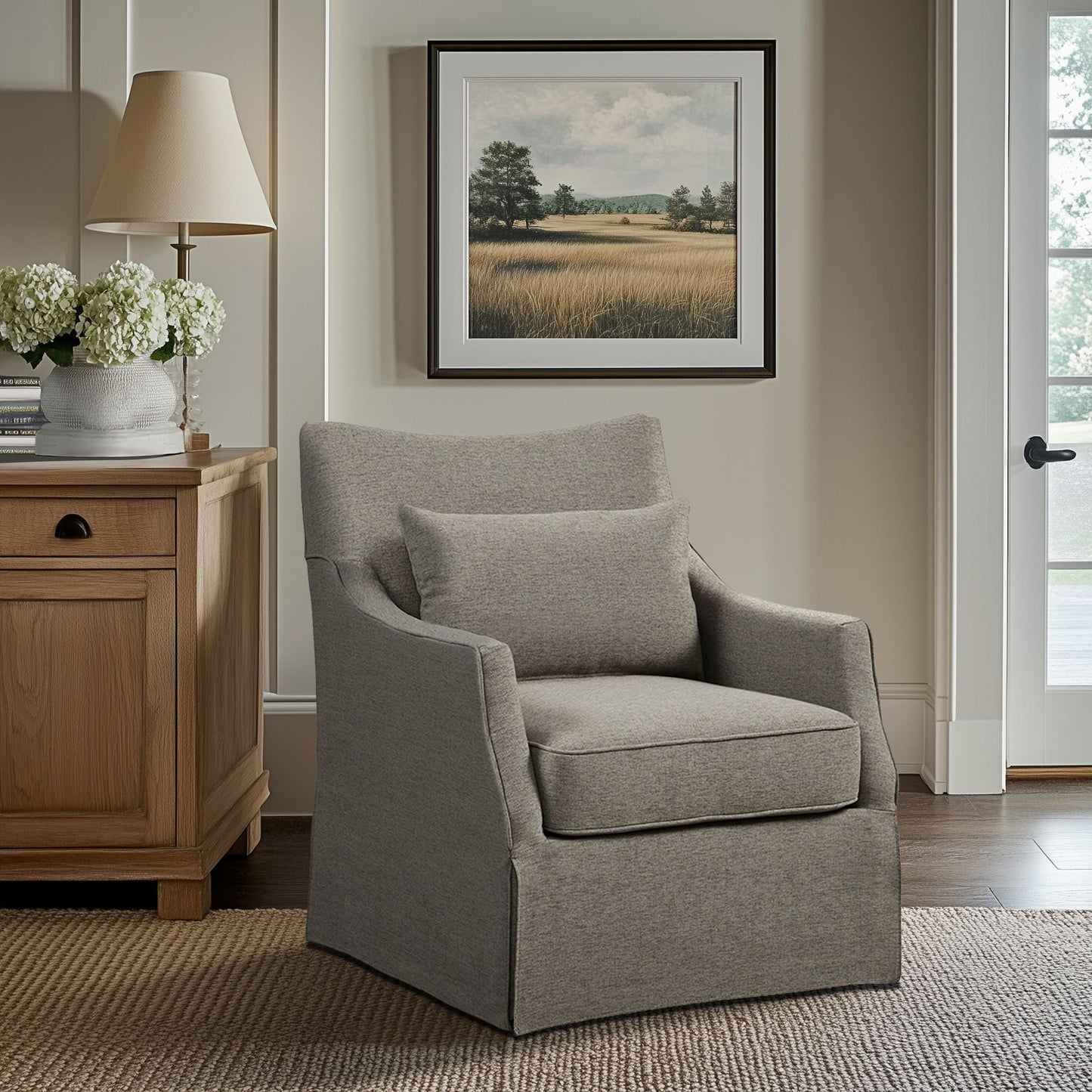 London - Skirted Swivel Chair - Tan Multi Martha Stewart