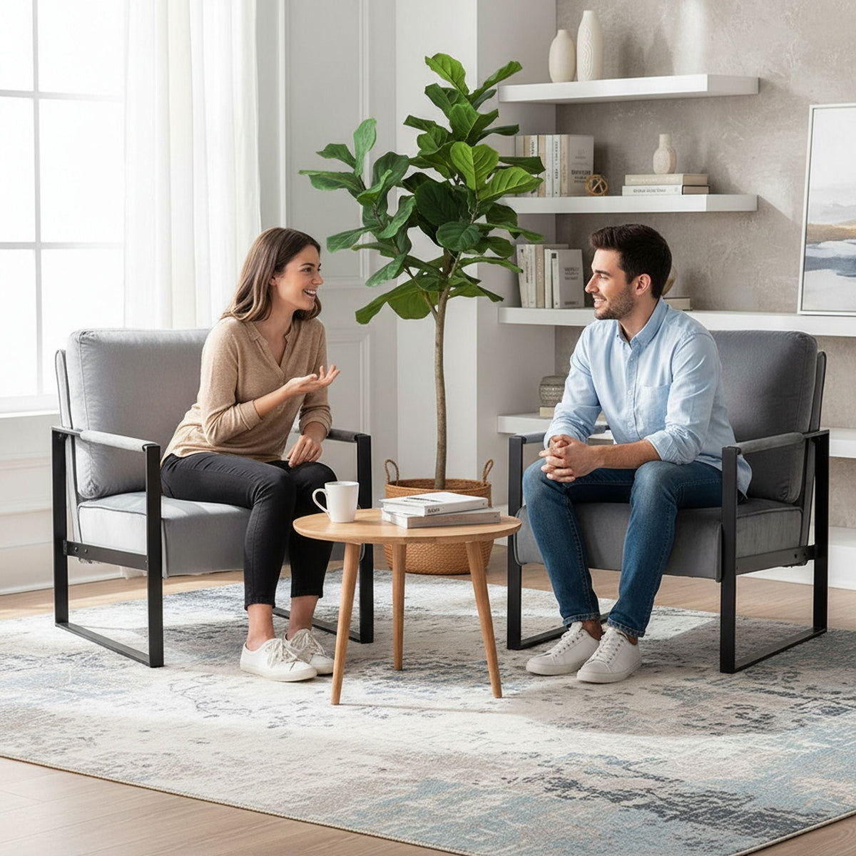 Accent Chair With Durable Square Frame, Armchair Upholstery - Gray US Pride