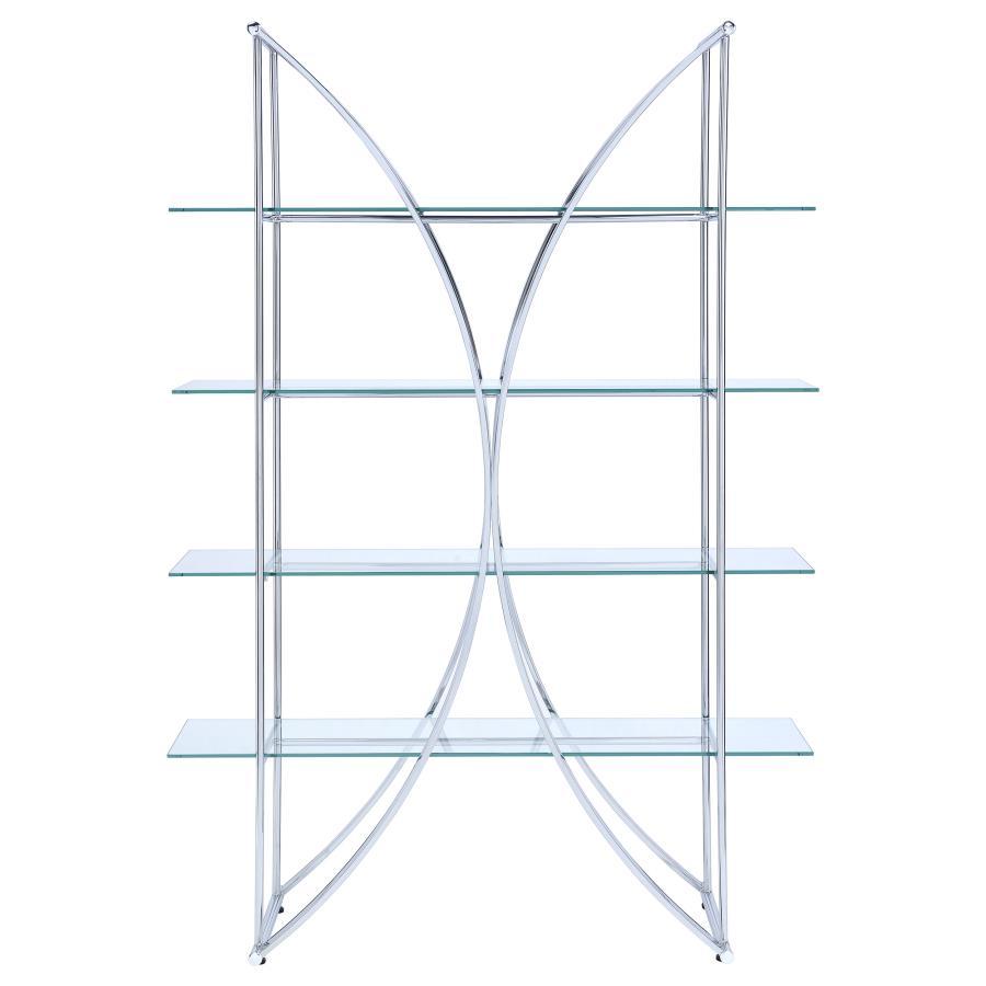 Larson - 4-Shelf Glass Bookshelf - Chrome CoasterEssence