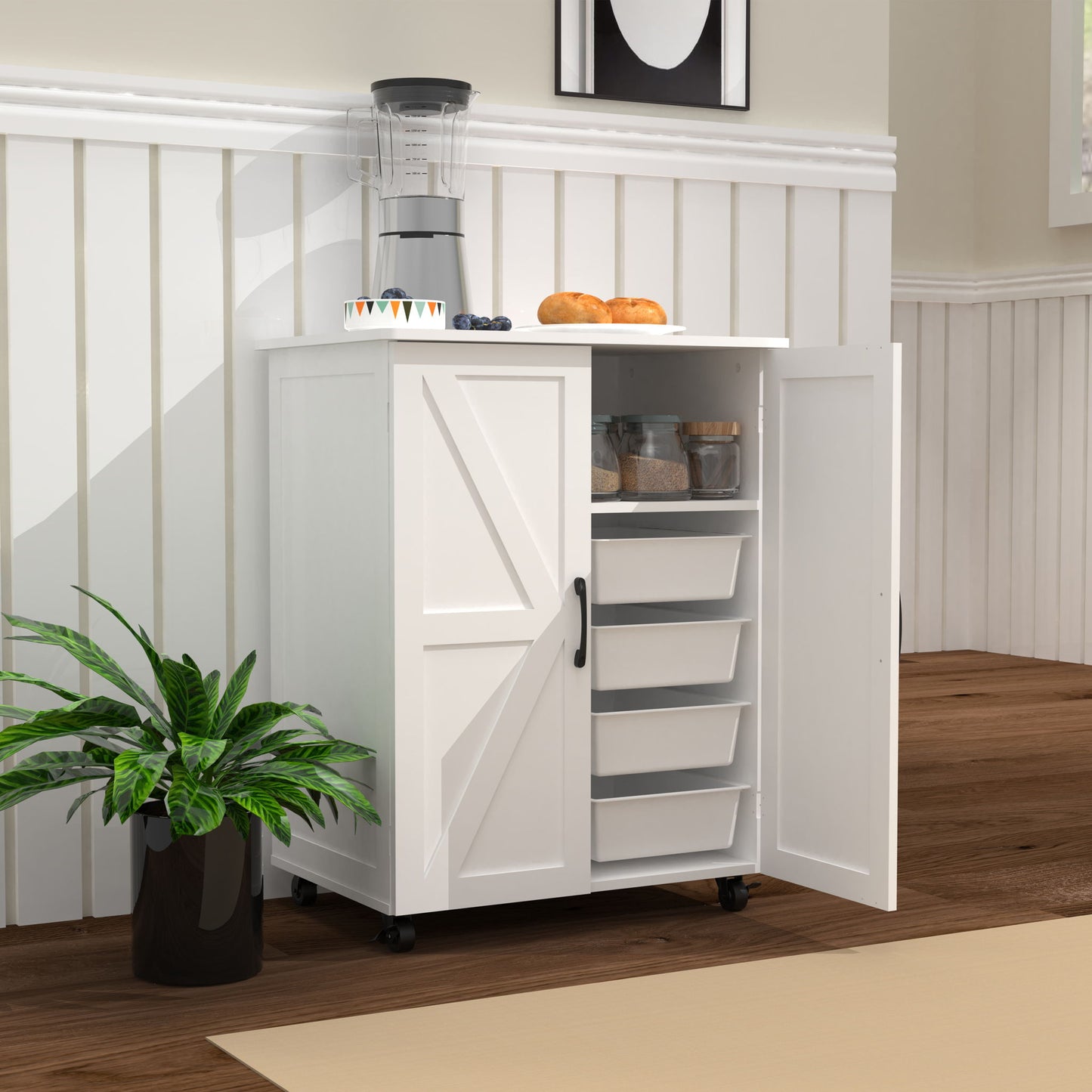Exquisite Craftsmanship Rice Door Storage Cabinet, Large Capacity - White Home Essentials