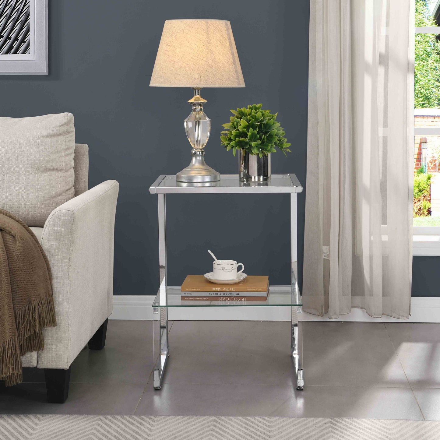 2 Tier Acrylic Glass End Table For Living Room Home Essentials