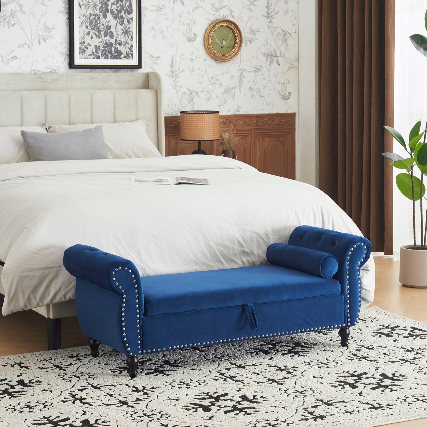 Luxurious Velvet Multifunctional Storage Ottoman Bench With Pillow Noble House