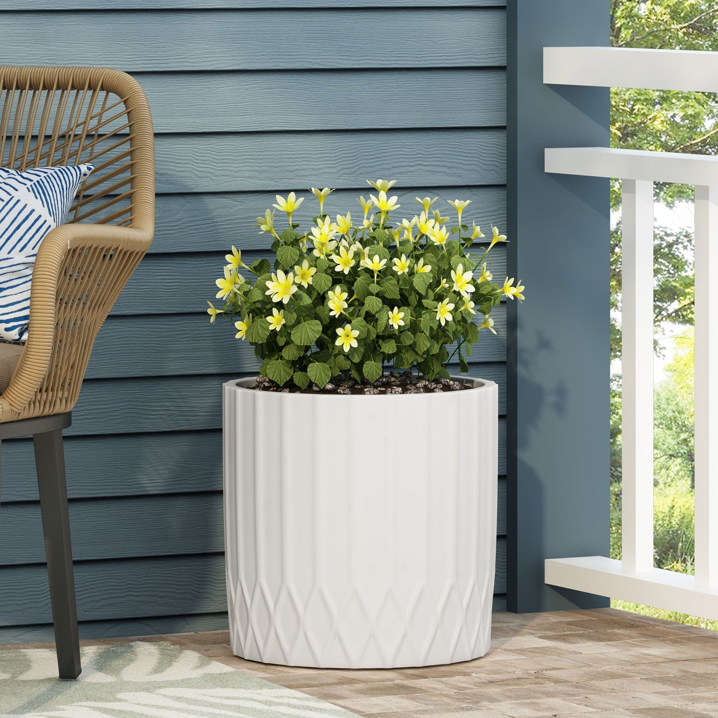 Planter With Subtle Pleated Design - Antique White Noble House
