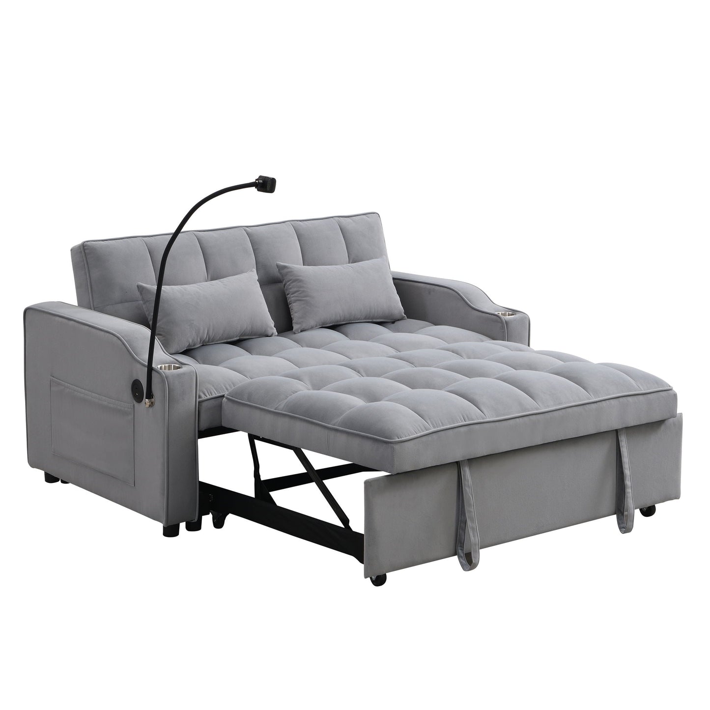 Modern Velvet Loveseat With Pullout Bed, Adjustable Reclining Backrest Home Essentials