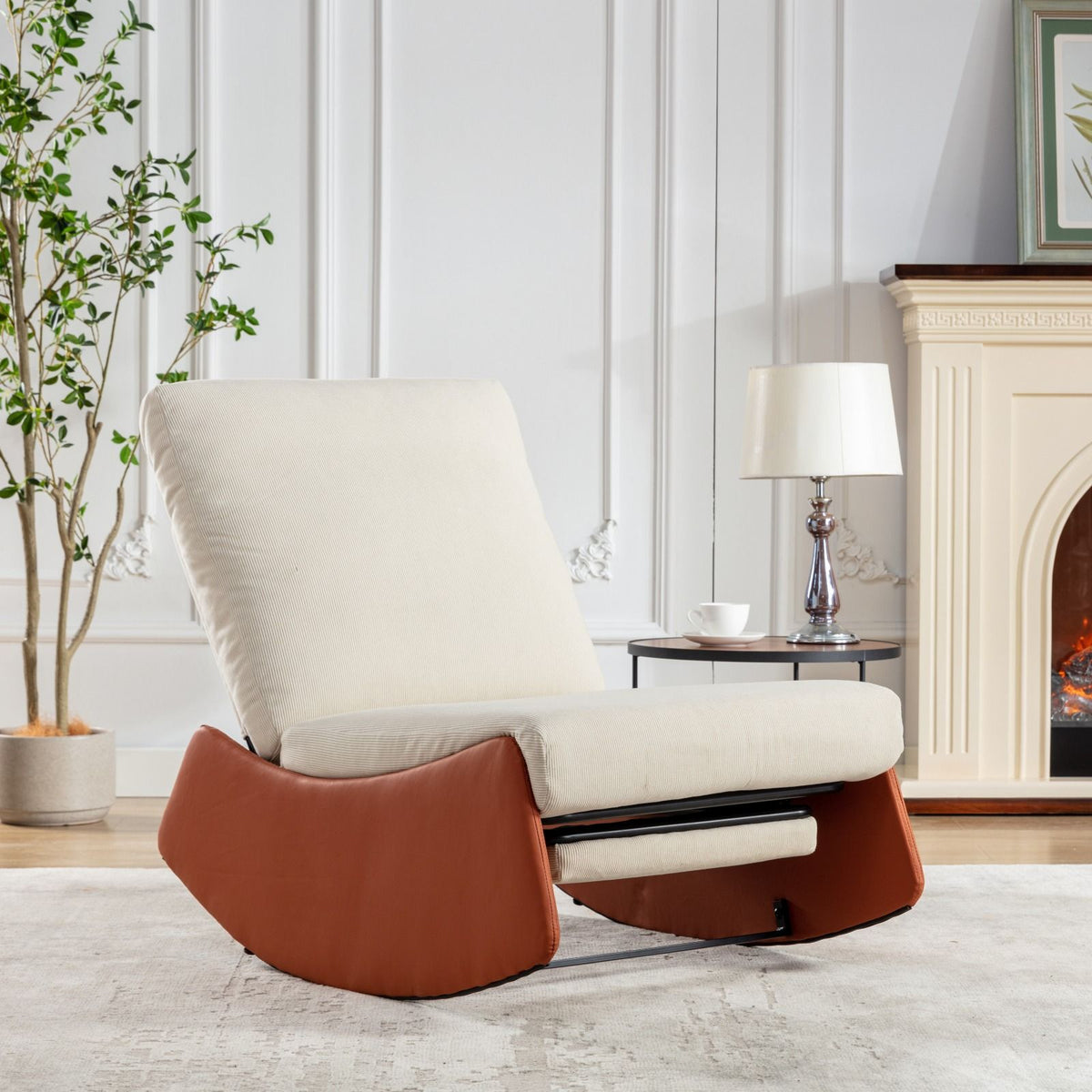 Modern Rocking Chair Recliner, Comfy Rocker Nursery Chair With Footrest, Accent Reading Chair, Upholstered Lounge Chair For Relaxing, Resting, Soft Padded Rocker For Indoor Living Room Bedroom - Orange Home Essentials