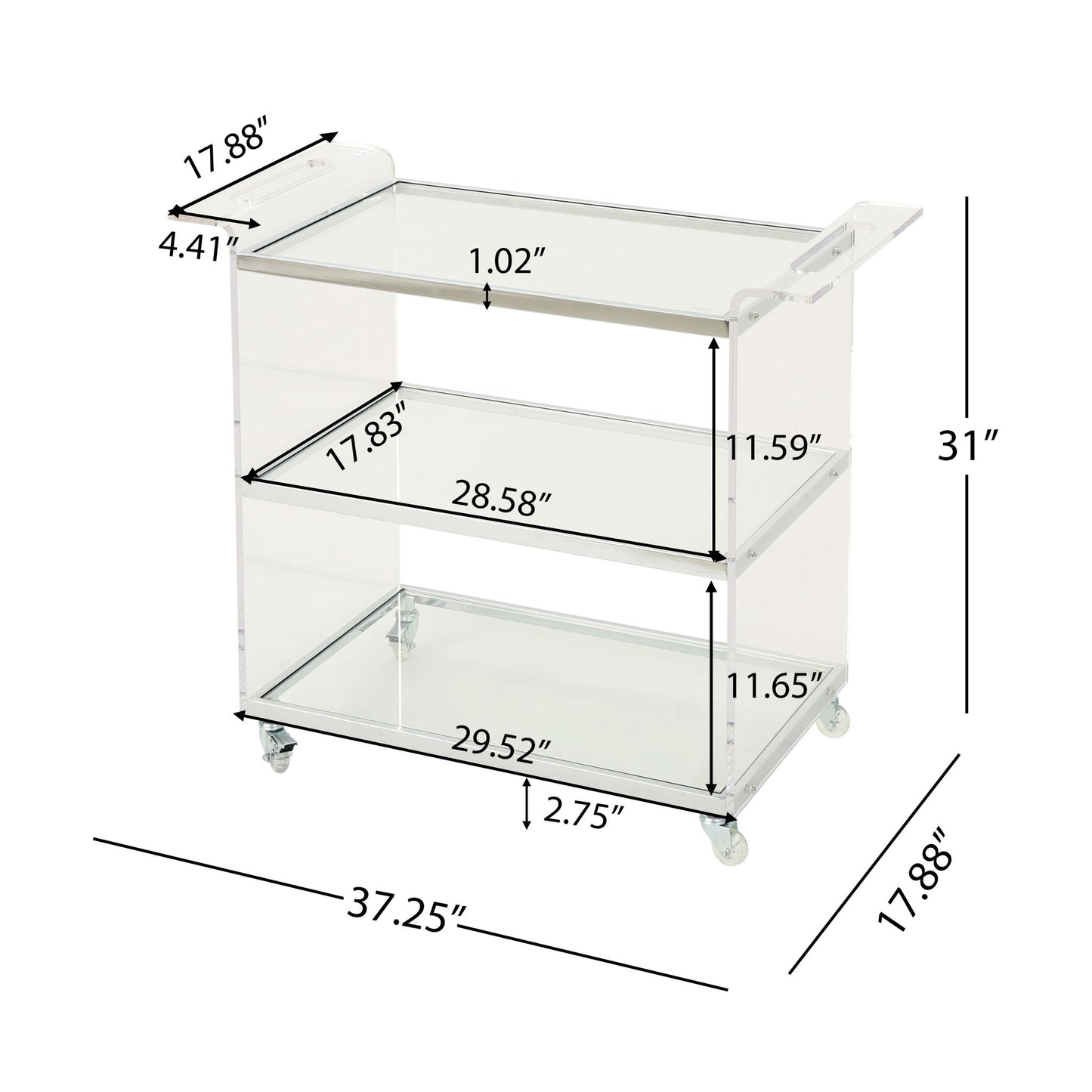 Elegant Acrylic Bar Cart With Tempered Glass Shelves And Rattan Metal Frame - Clear Noble House