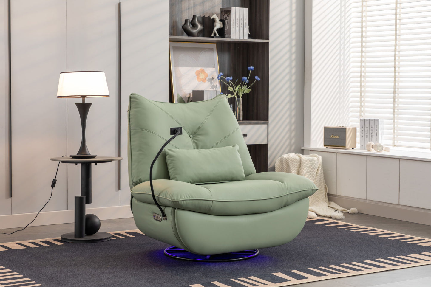270 Swivel Glider Recliner Chair, Power Recliner Rocking Chair, USB Port Charge For Nursery Chair With Atmosphere Lamp For Living Room Bedroom Apartment Home Essentials