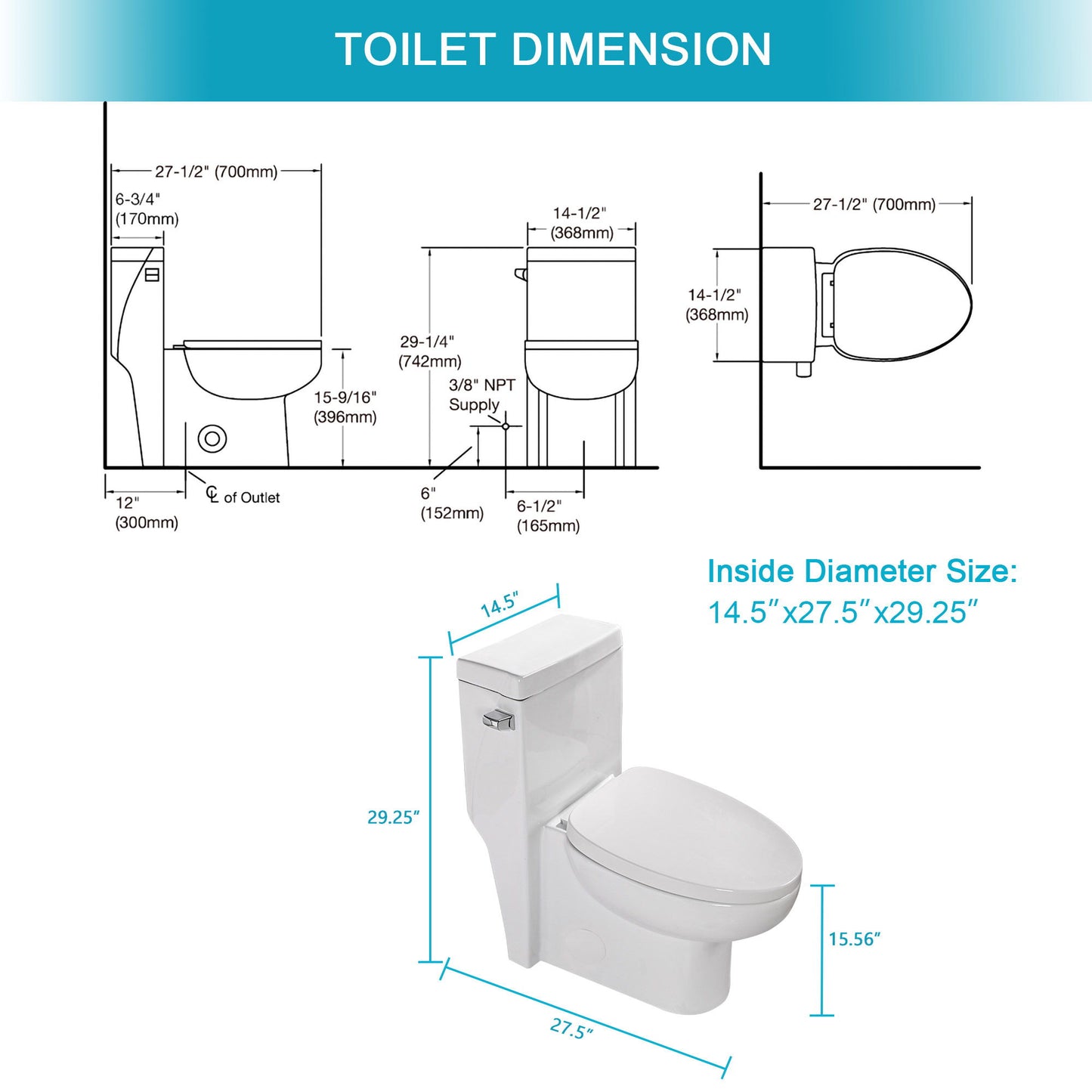 Modern Ceramic 1 Piece Toilet With Soft Closing Seat - White Daily Nest