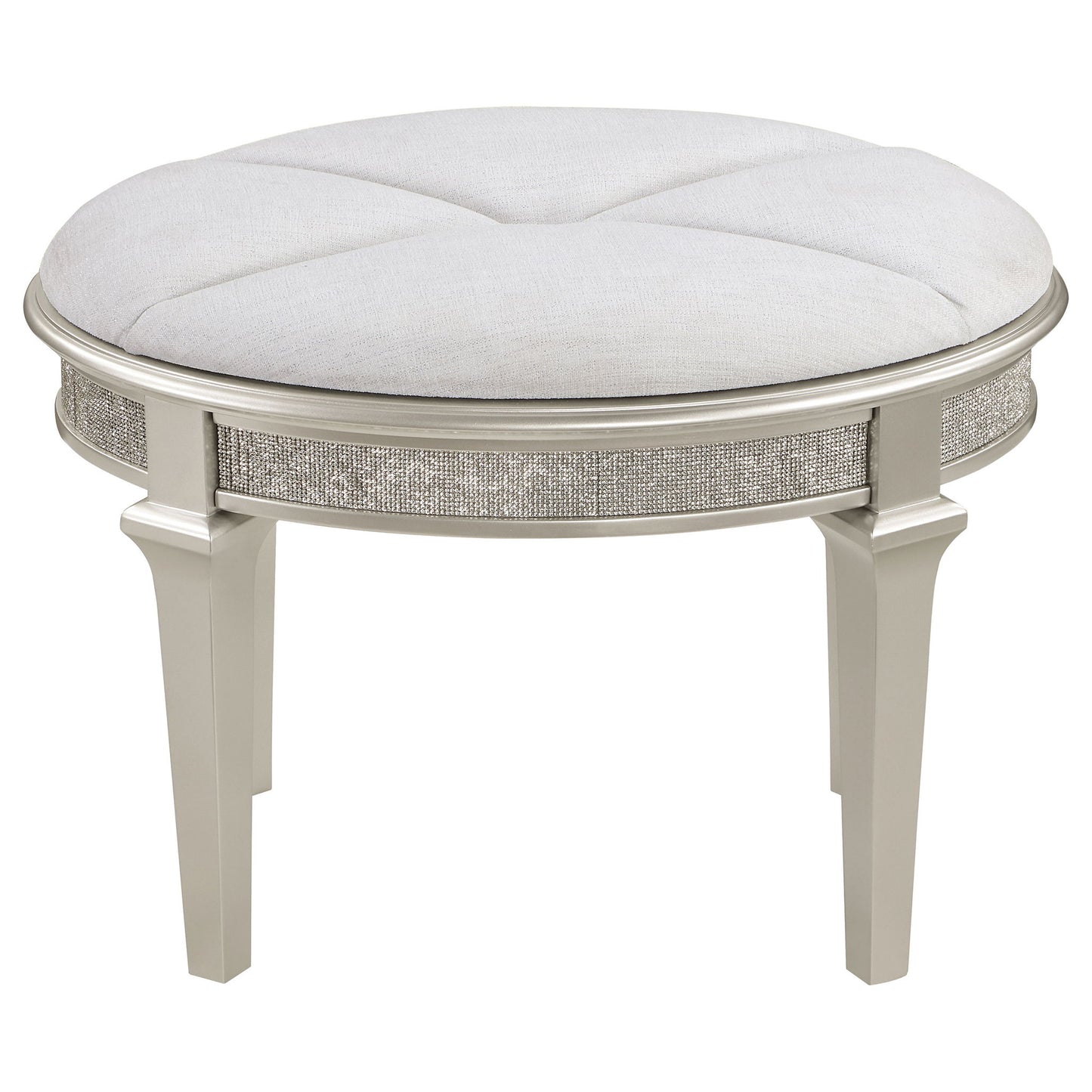 Colwood - Upholstered Oval Vanity Stool With Glitter Trim Seat - Silver Gray Furniture Max
