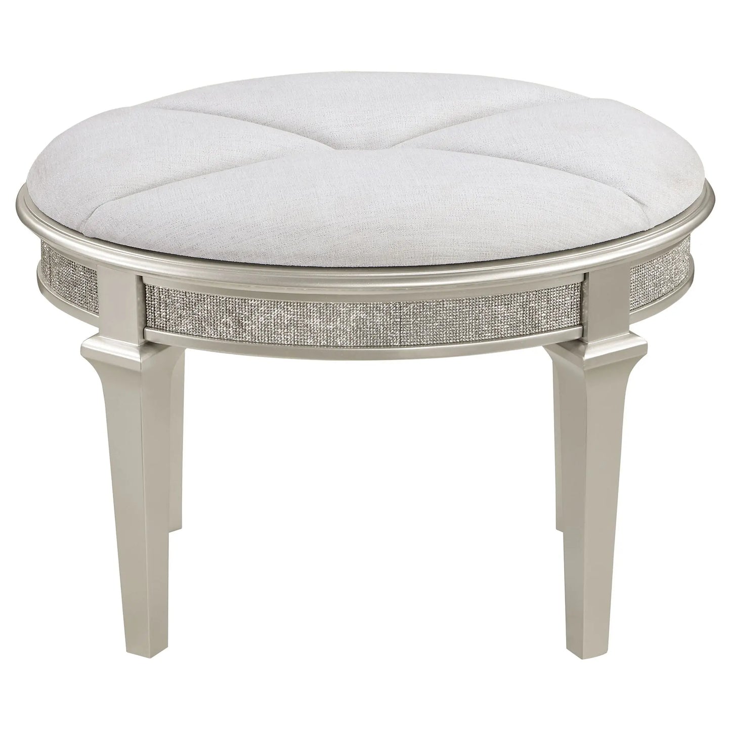 Colwood - Upholstered Oval Vanity Stool With Glitter Trim Seat - Silver Gray Furniture Max