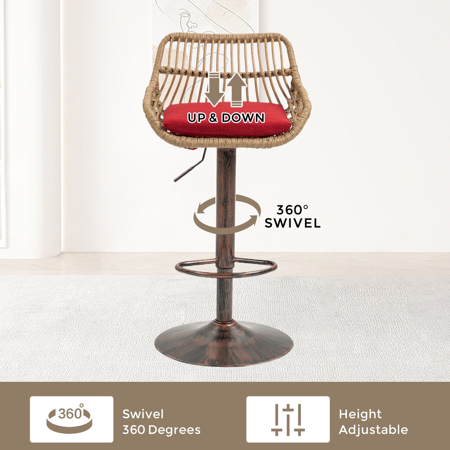 Modern Swivel Bar Stools Adjustable Counter Chairs With Footrest (Set of 2) Home Essentials