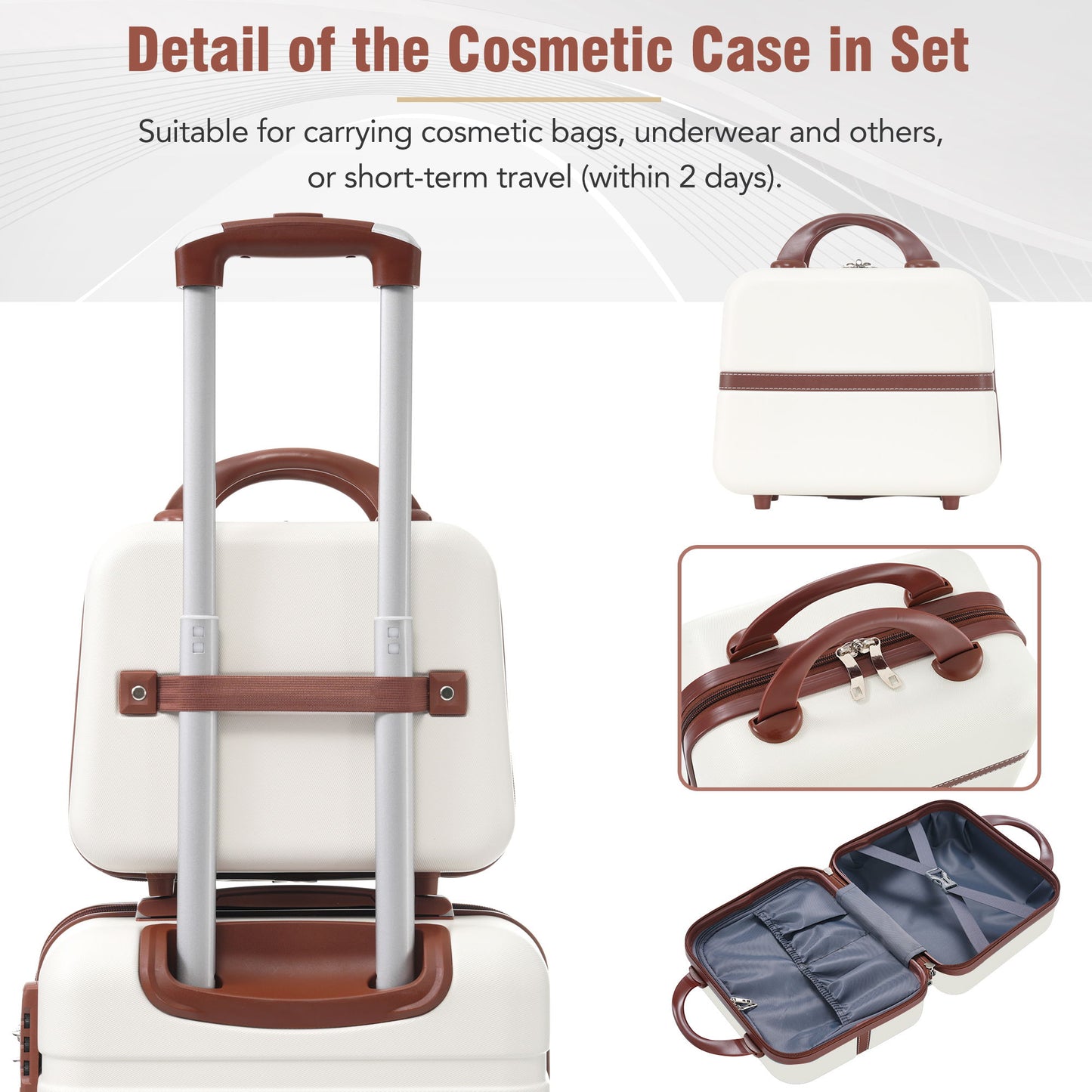 20" Hardside Luggage With Cosmetic Case, 2 Piece Lightweight Suitcase Set With Spinner Wheels, Carry On Vintage Luggage Daily Nest