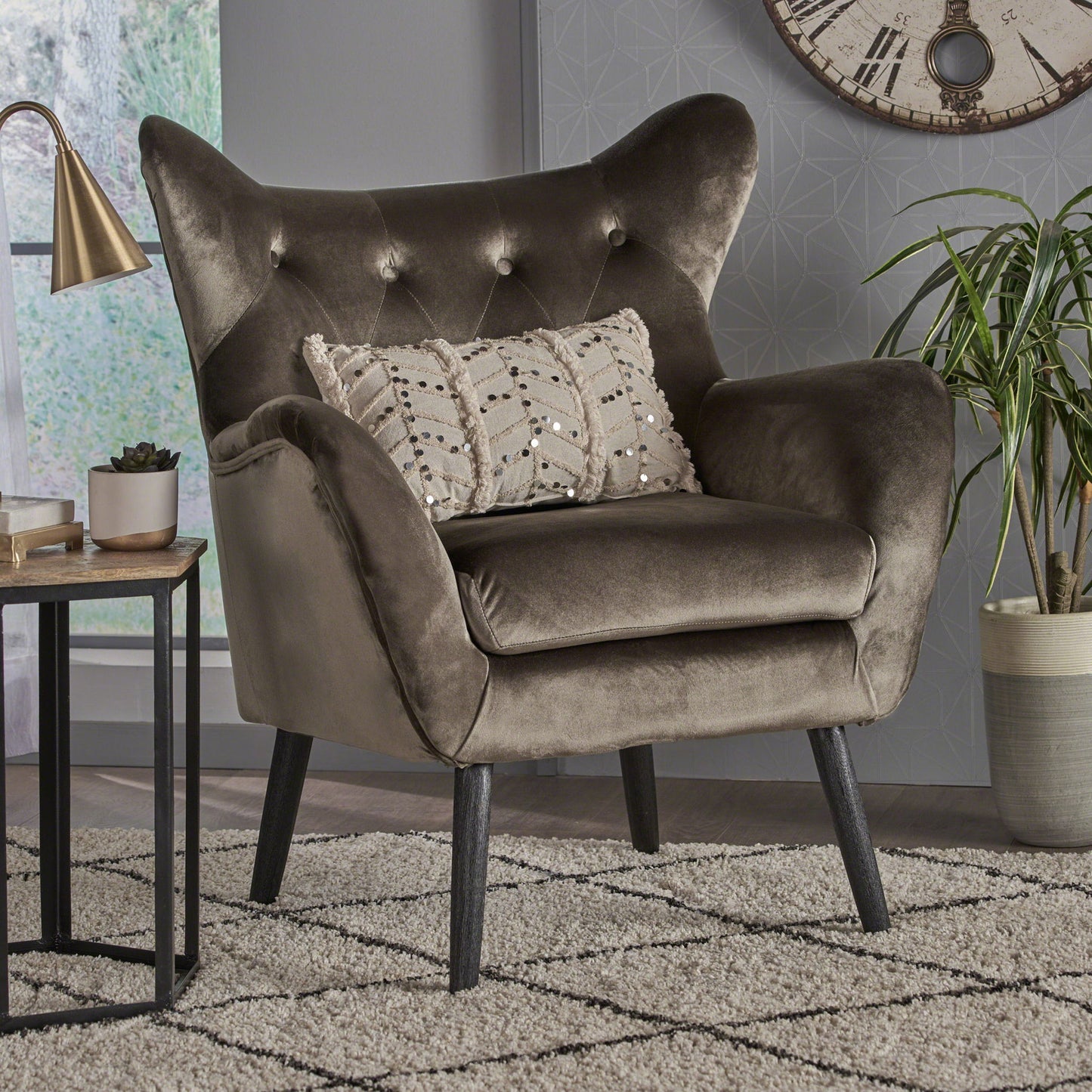 Alyssa - Mid Century Upholstered Arm Chair With Wingback Design Noble House
