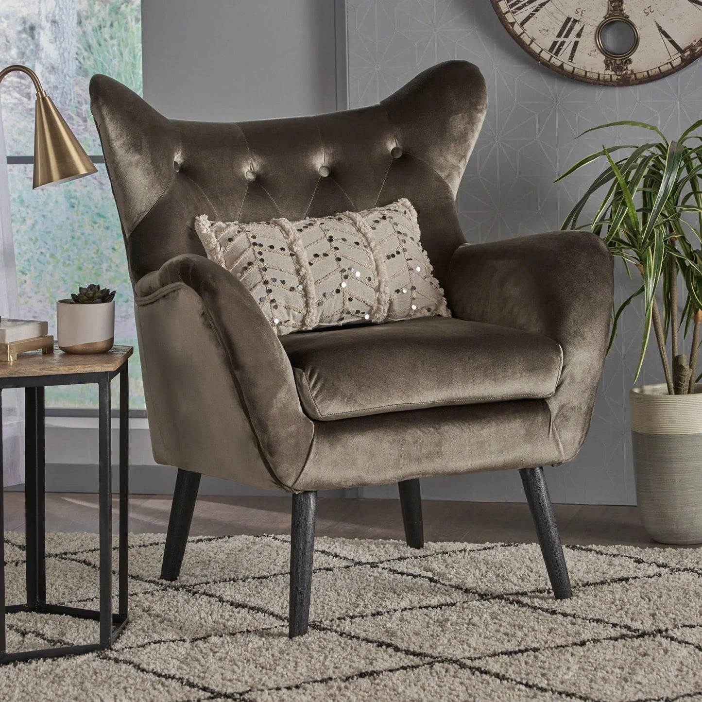 Alyssa - Mid Century Upholstered Arm Chair With Wingback Design Noble House