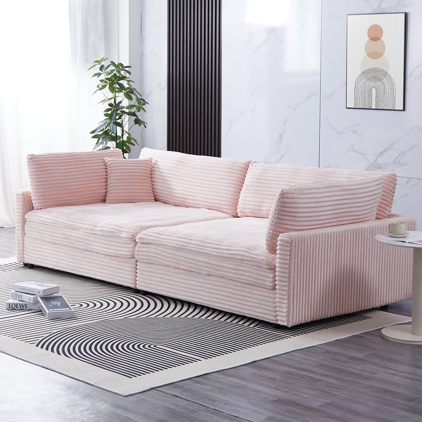 Elegant Corduroy Sofa With Throw Pillows And Backrests Home Essentials