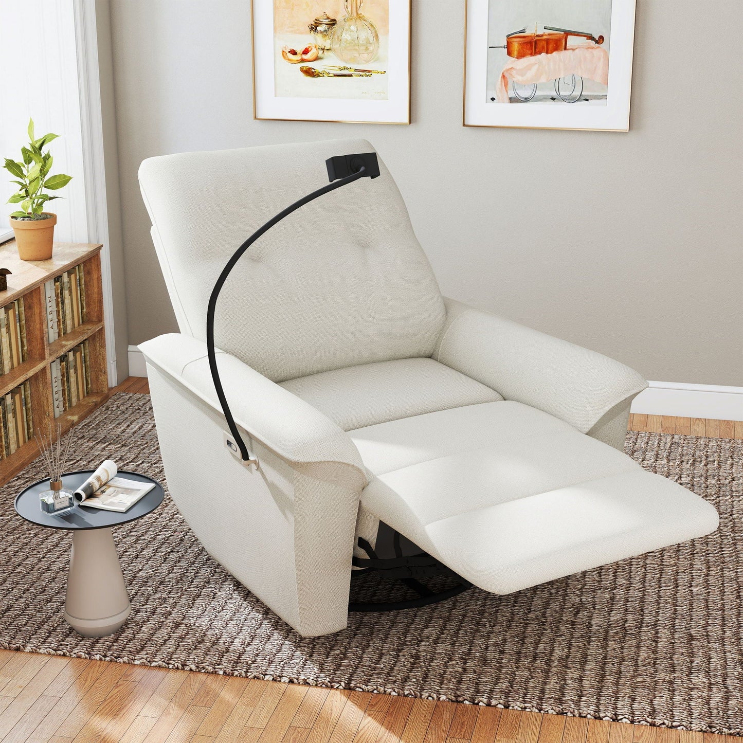 270° Power Swivel Rocker Recliner Chair With Phone Holder, Electric Glider Reclining Sofa With USB Ports For Living Room Bedroom - Beige Home Essentials
