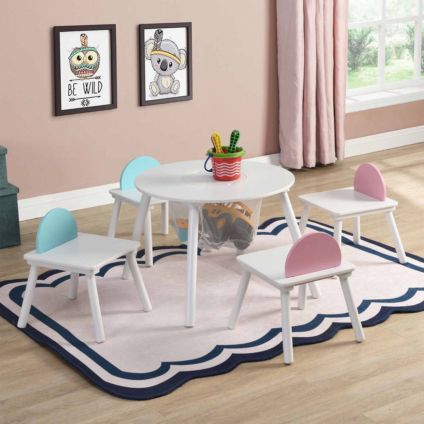 Children's Panel Table With 4 Chairs - White Home Essentials