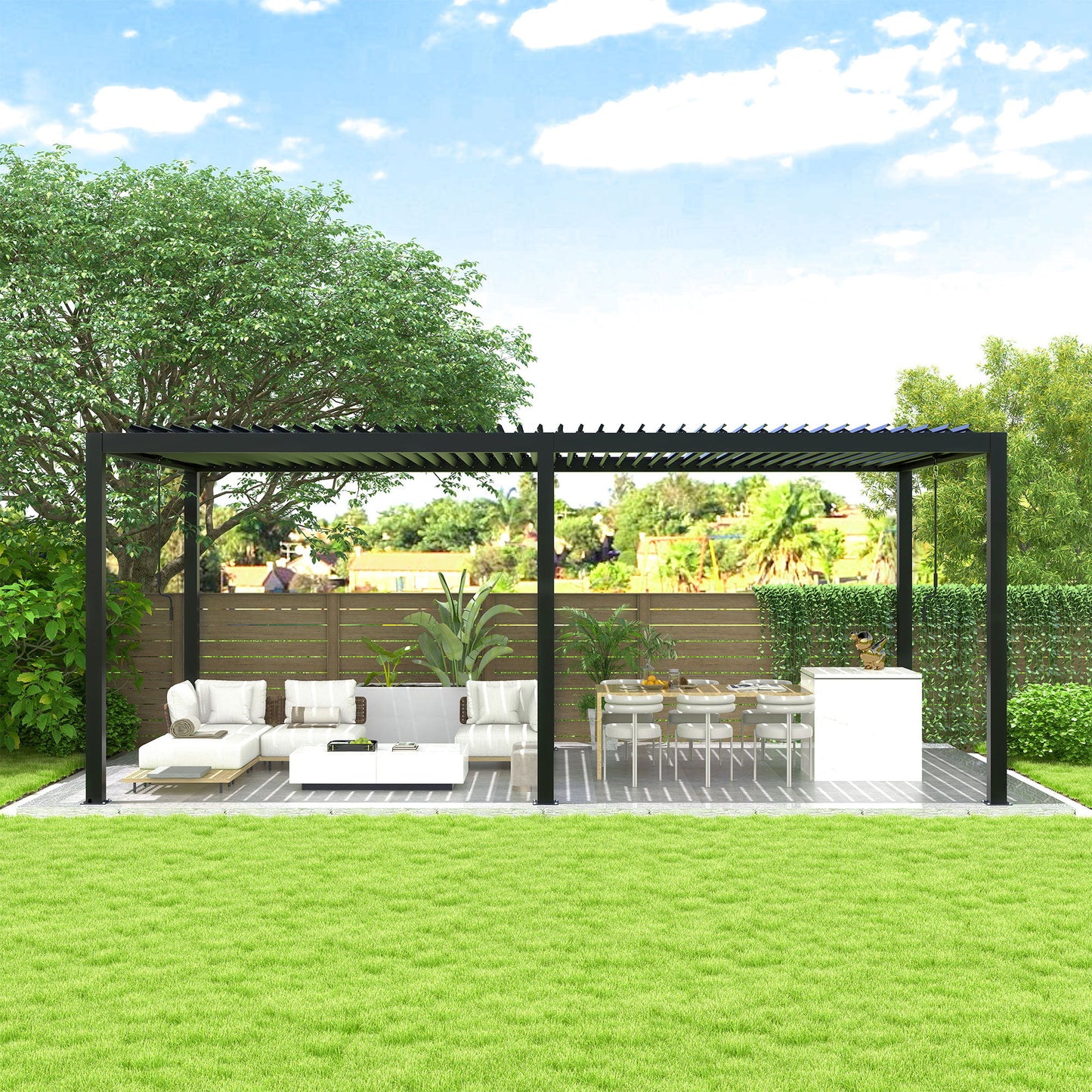 Louver Pergola Steel Louvers & Frame - Black Home Essentials