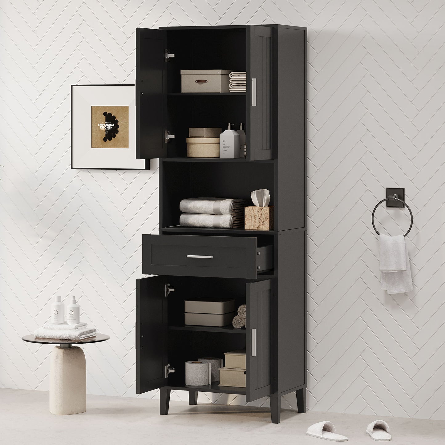 Freestanding Tall Bathroom Cabinet With Soft Close Doors And Adjustable Shelves Hearth and Haven