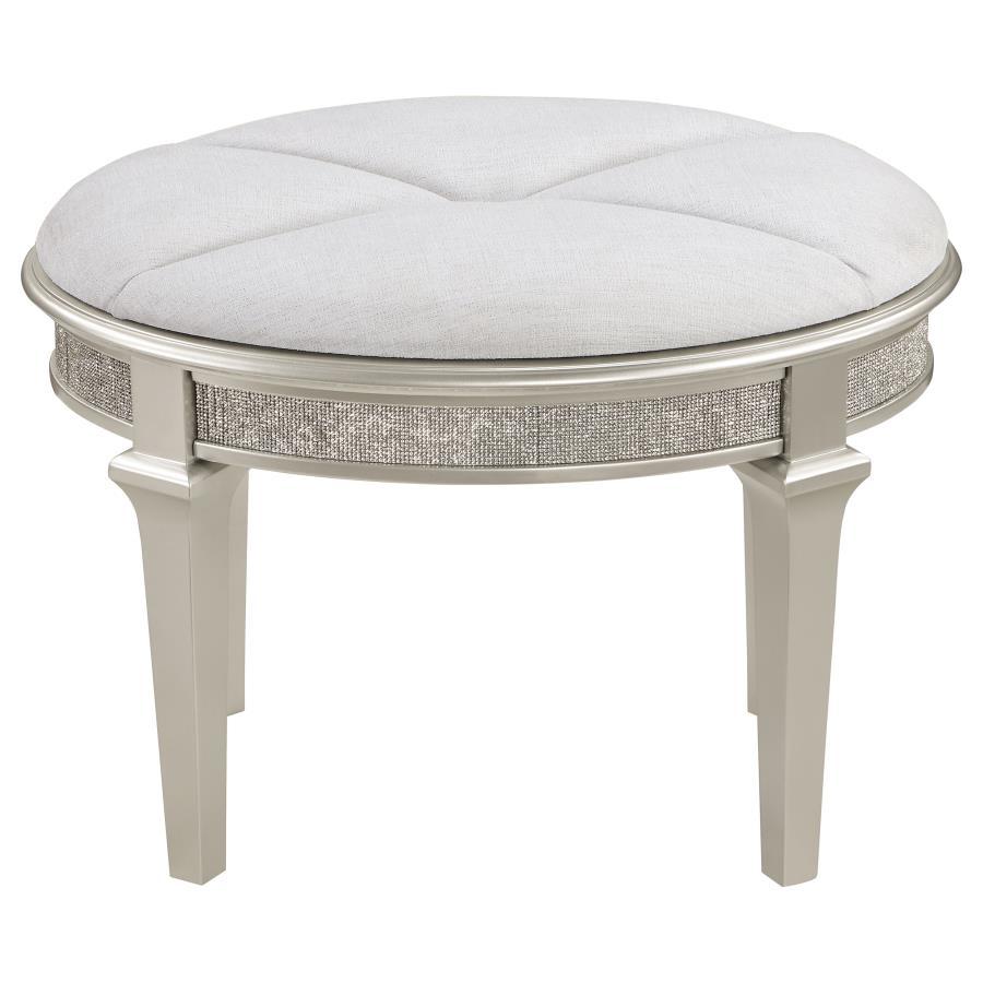 Evangeline - Upholstered Oval Vanity Stool Silver And Ivory - Silver Oak Coaster Fine Furniture