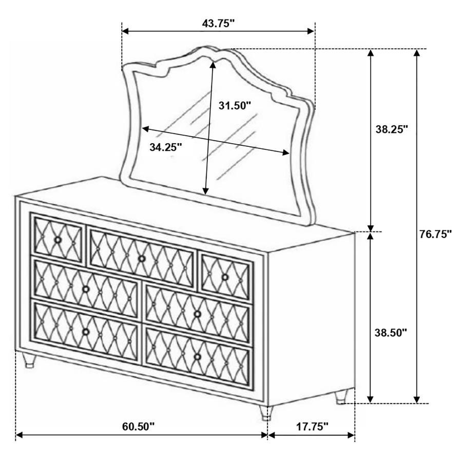 Antonella - 7-Drawer Upholstered Dresser With Mirror CoasterElevations