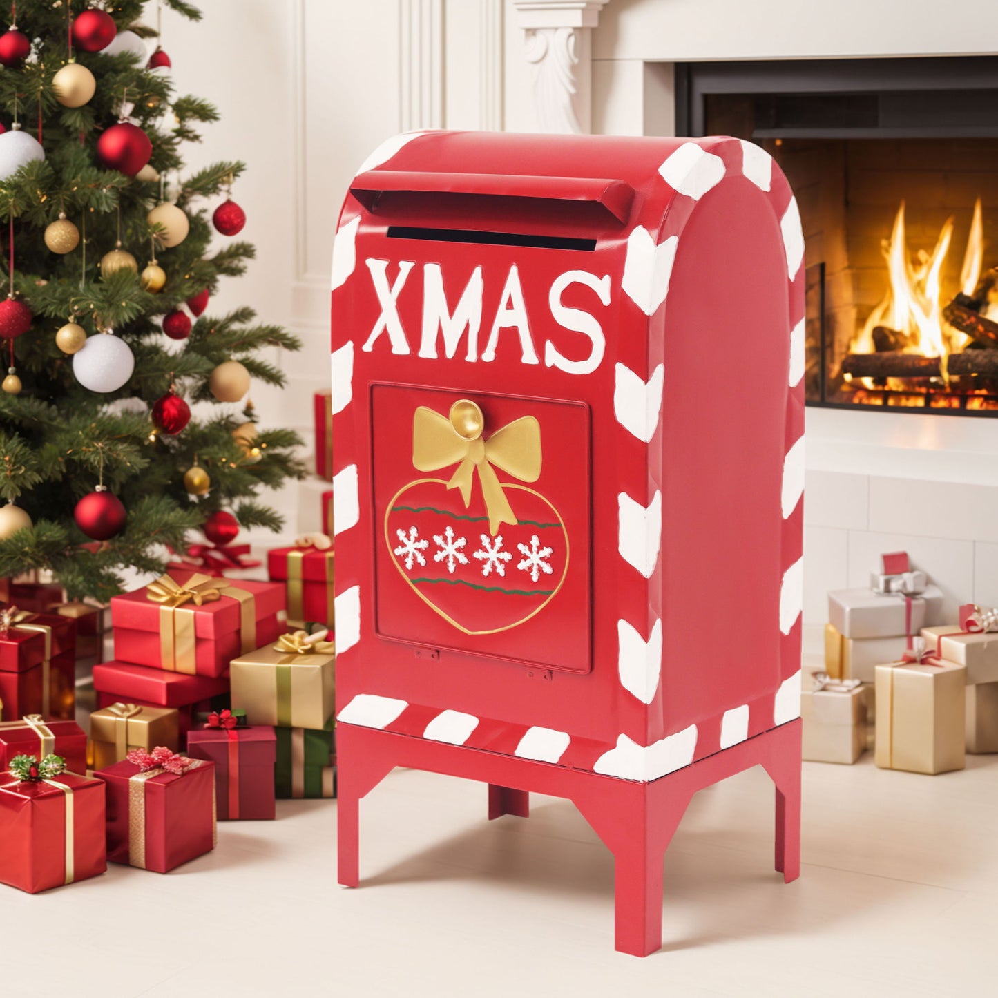 Christmas Mailbox Decoration With Festive Design, Classic Holiday Charm - Red Noble House