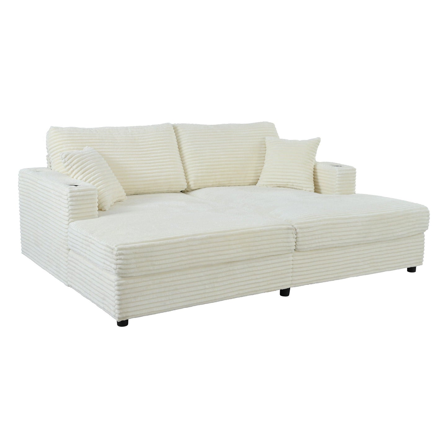 Oversized Loveseat Chaise With 2 USB Ports, 2 Cup Holders And 2 Throw Pillows Hearth and Haven