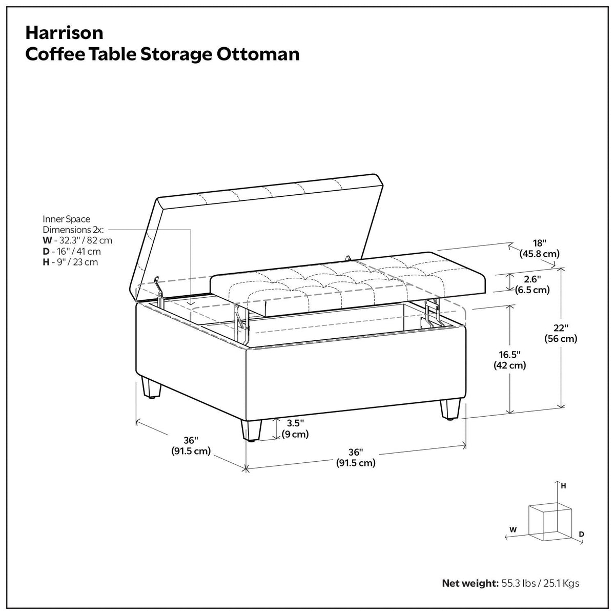 Harrison - Coffee Table Storage Ottoman - Dark Gray Simpli-Home