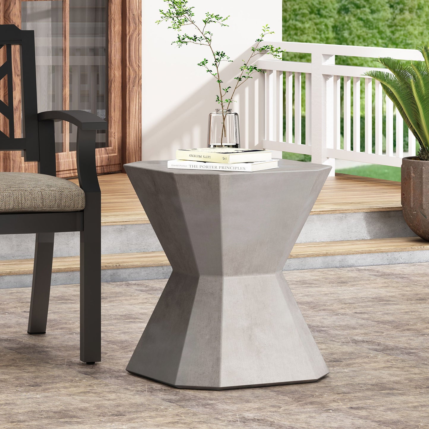 Outdoor, Lightweight Concrete Side Table - Natural Noble House