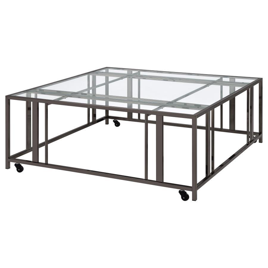 Adri - Square Glass Top Coffee Table With Casters CoasterEveryday