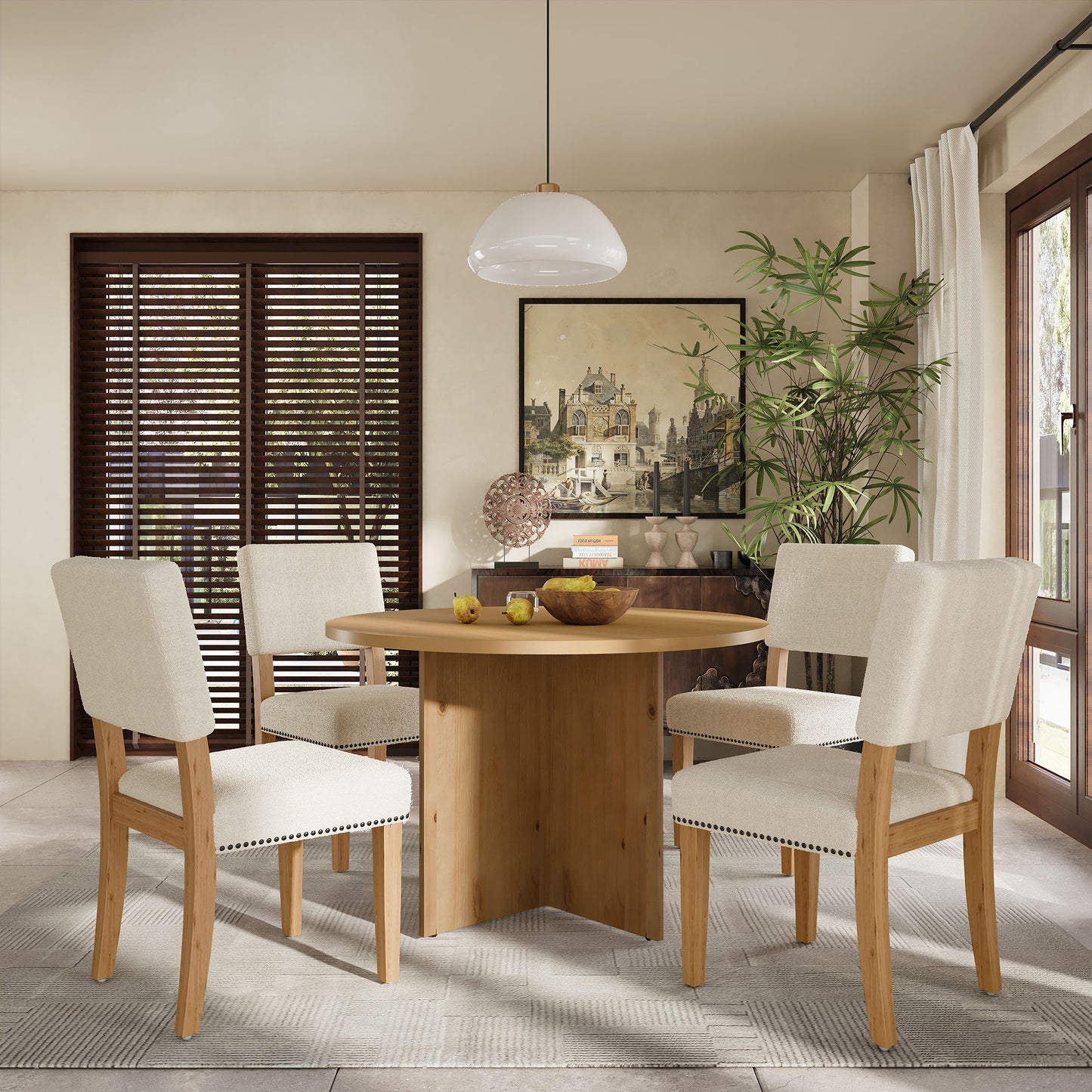 Topmax - 5 Piece Modern Round Dining Table Set Pedestal Kitchen Table Set With 4 Upholstered Dining Chairs For Studio, Apartment, Small Places Hearth and Haven